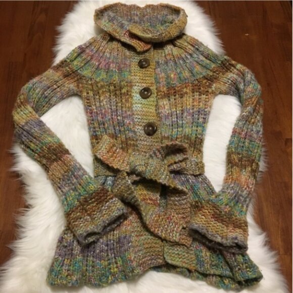 Free People Rainbow Chunky Knit Belted Sweater Cardigan - Picture 1 of 10